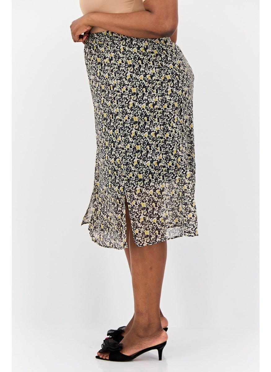Women Floral Print Midi Skirt, Multicolor