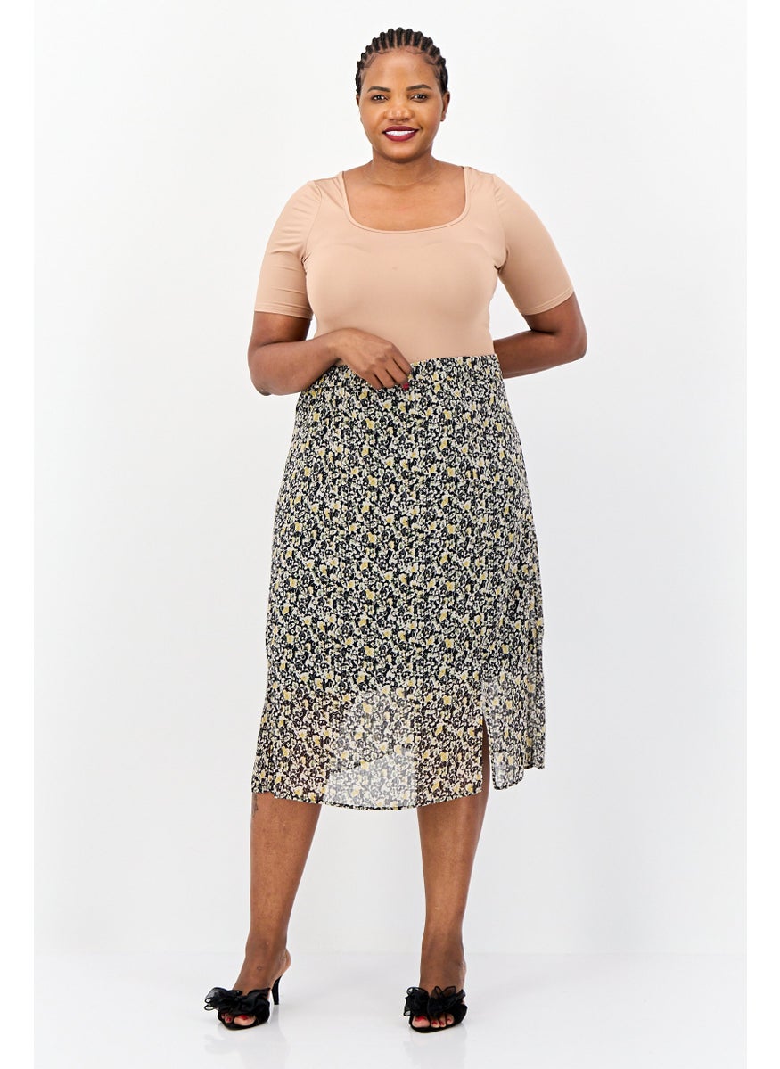 Women Floral Print Midi Skirt, Multicolor