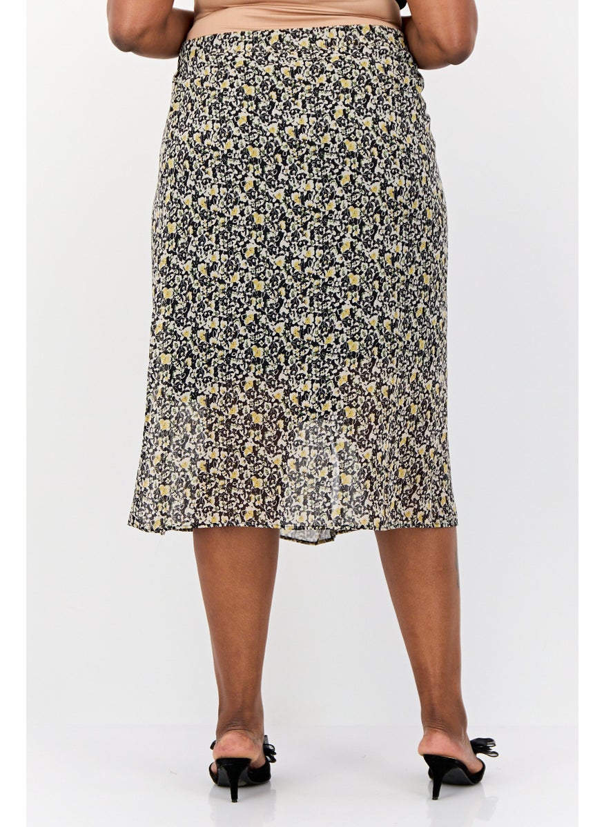 Women Floral Print Midi Skirt, Multicolor