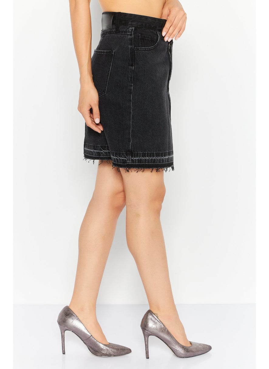 Women Plain Denim Mini Skirt, Black