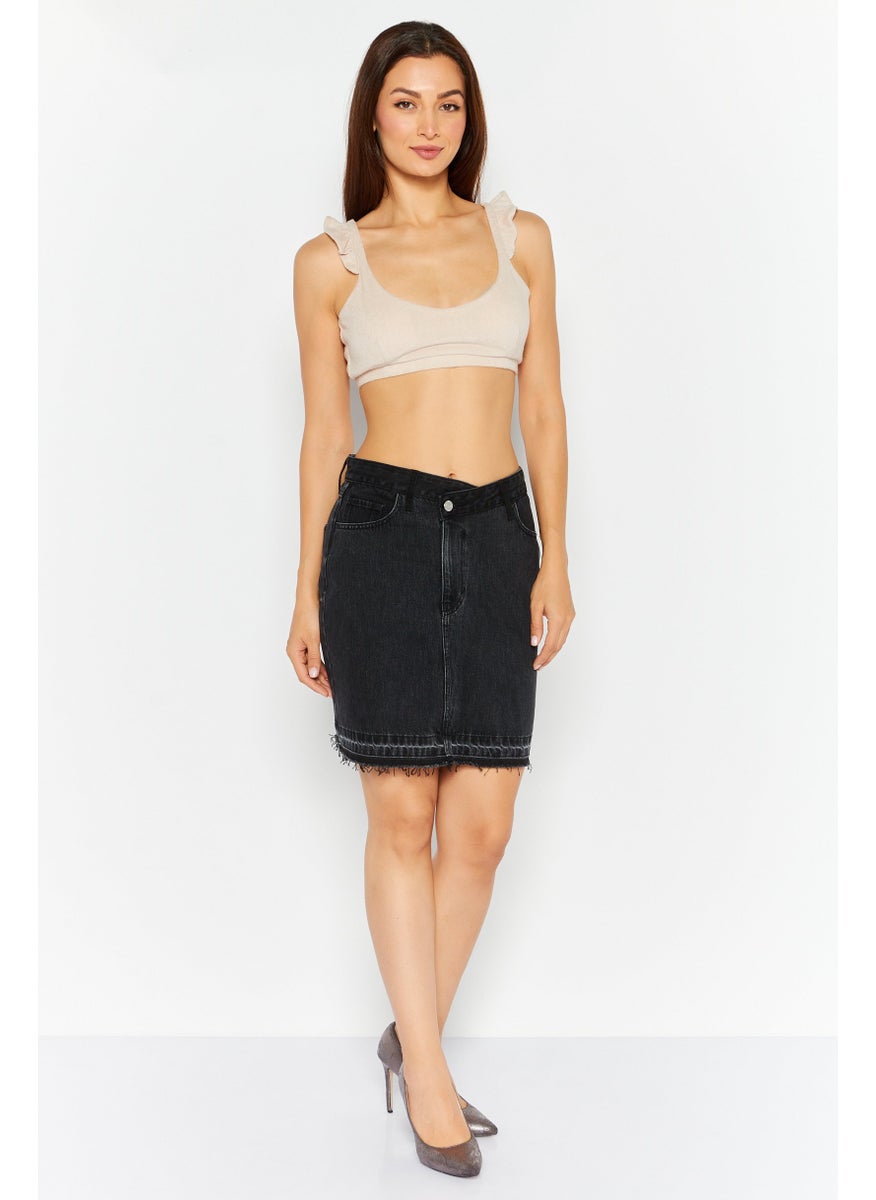 Women Plain Denim Mini Skirt, Black