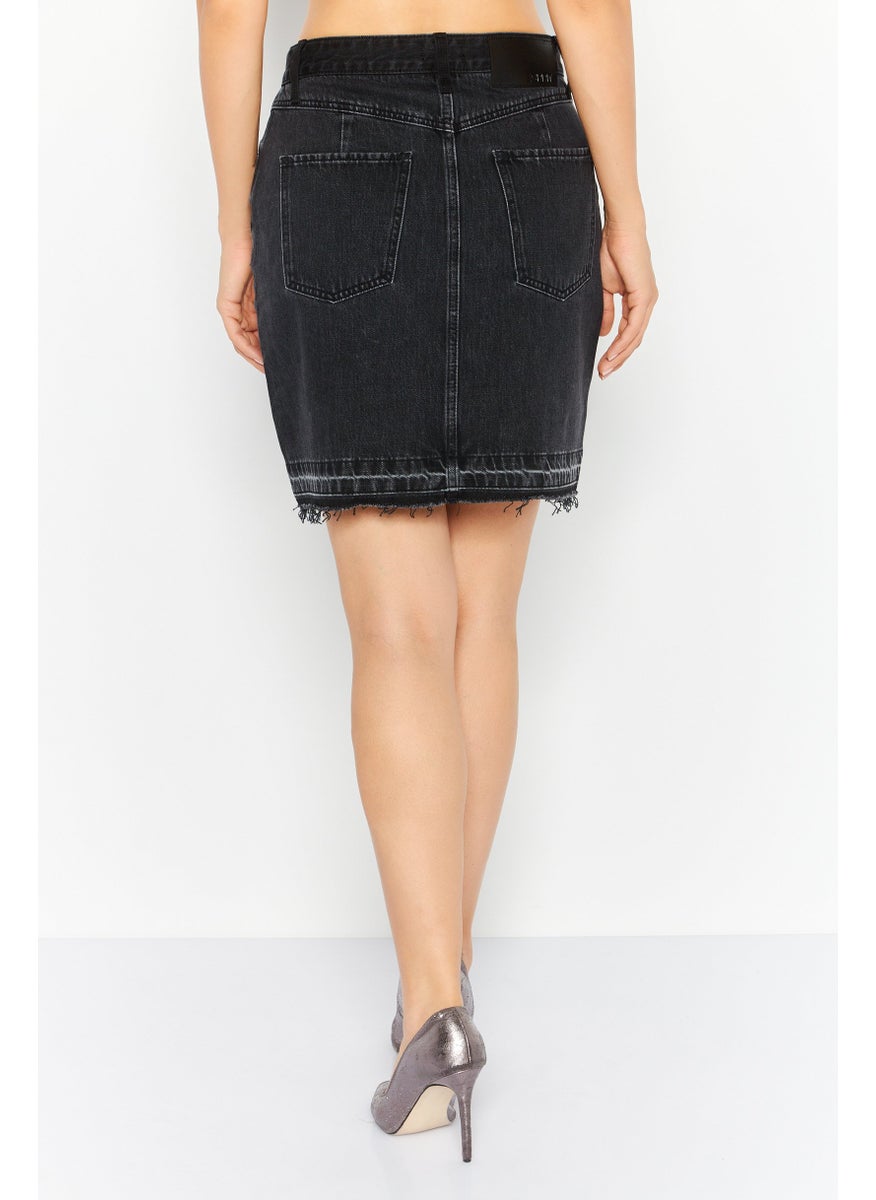 Women Plain Denim Mini Skirt, Black