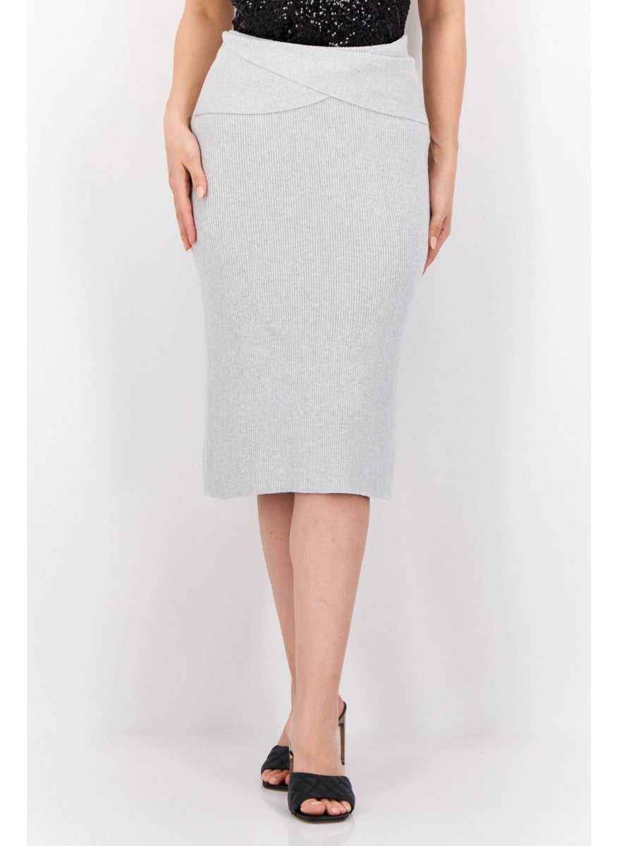 Women Metallic Midi Skirt, Grey