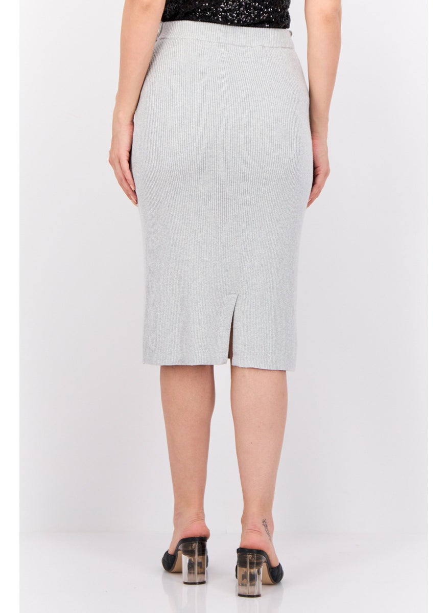 Women Metallic Midi Skirt, Grey