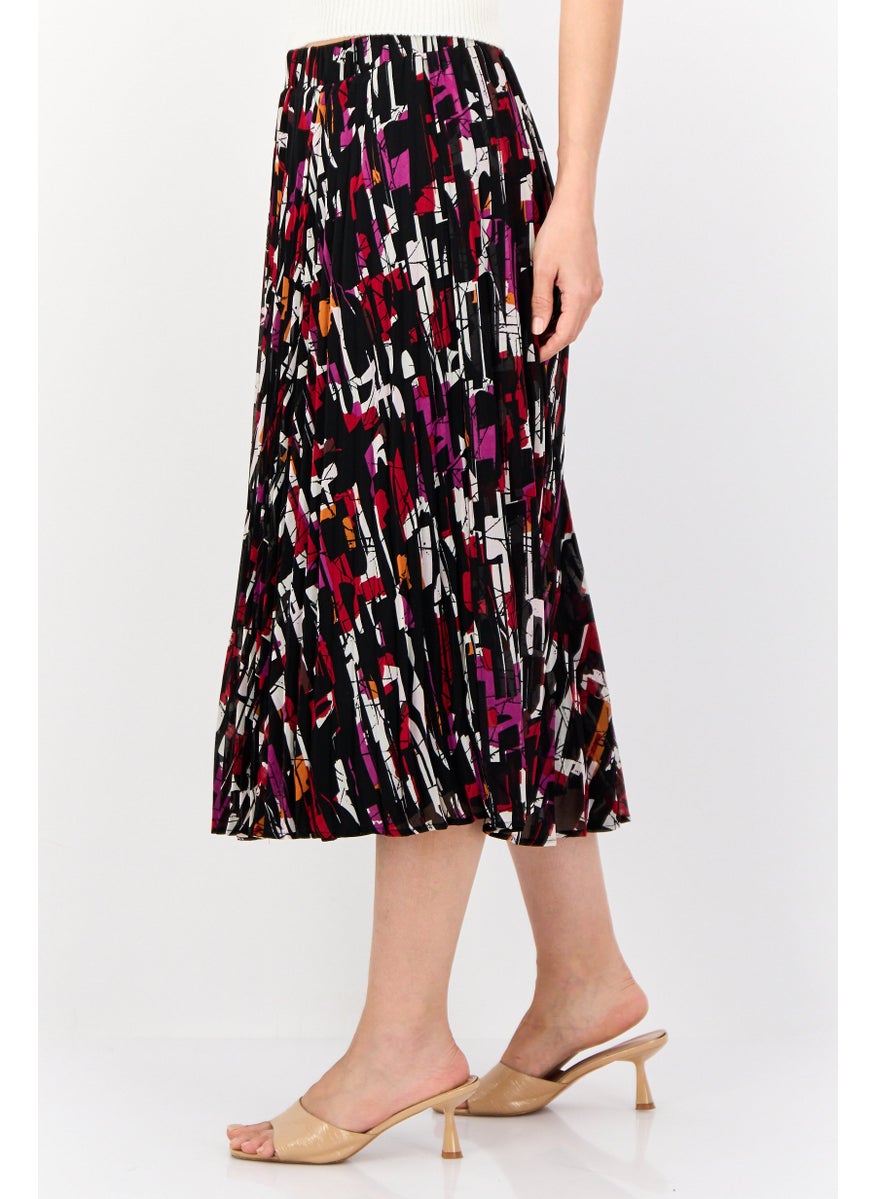 Women Abstract Print Midi Skirt, Multicolor