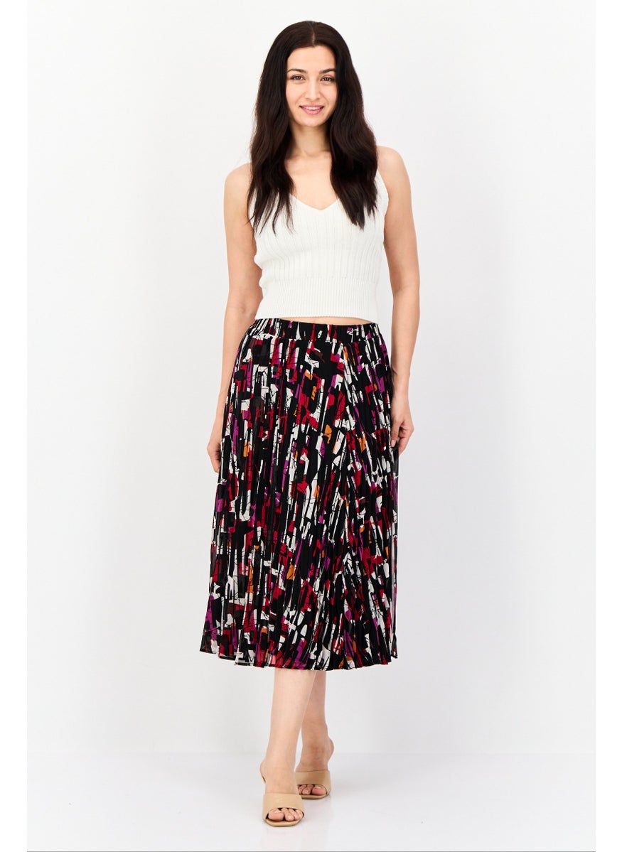 Women Abstract Print Midi Skirt, Multicolor