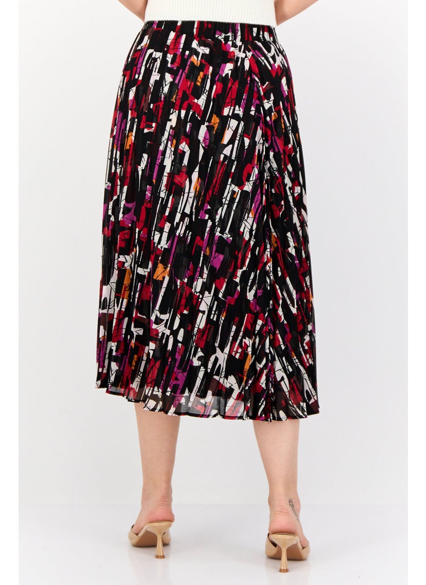 Women Abstract Print Midi Skirt, Multicolor
