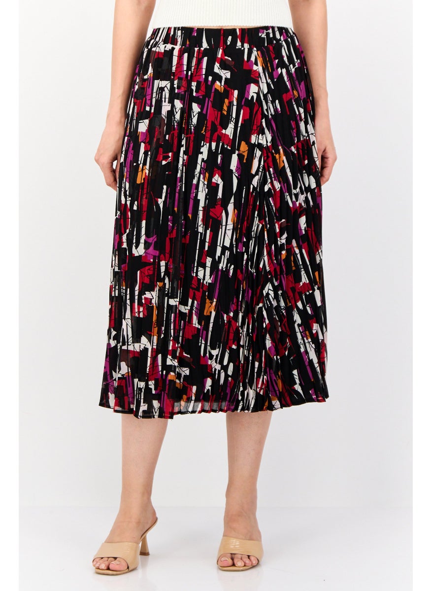 Women Abstract Print Midi Skirt, Multicolor