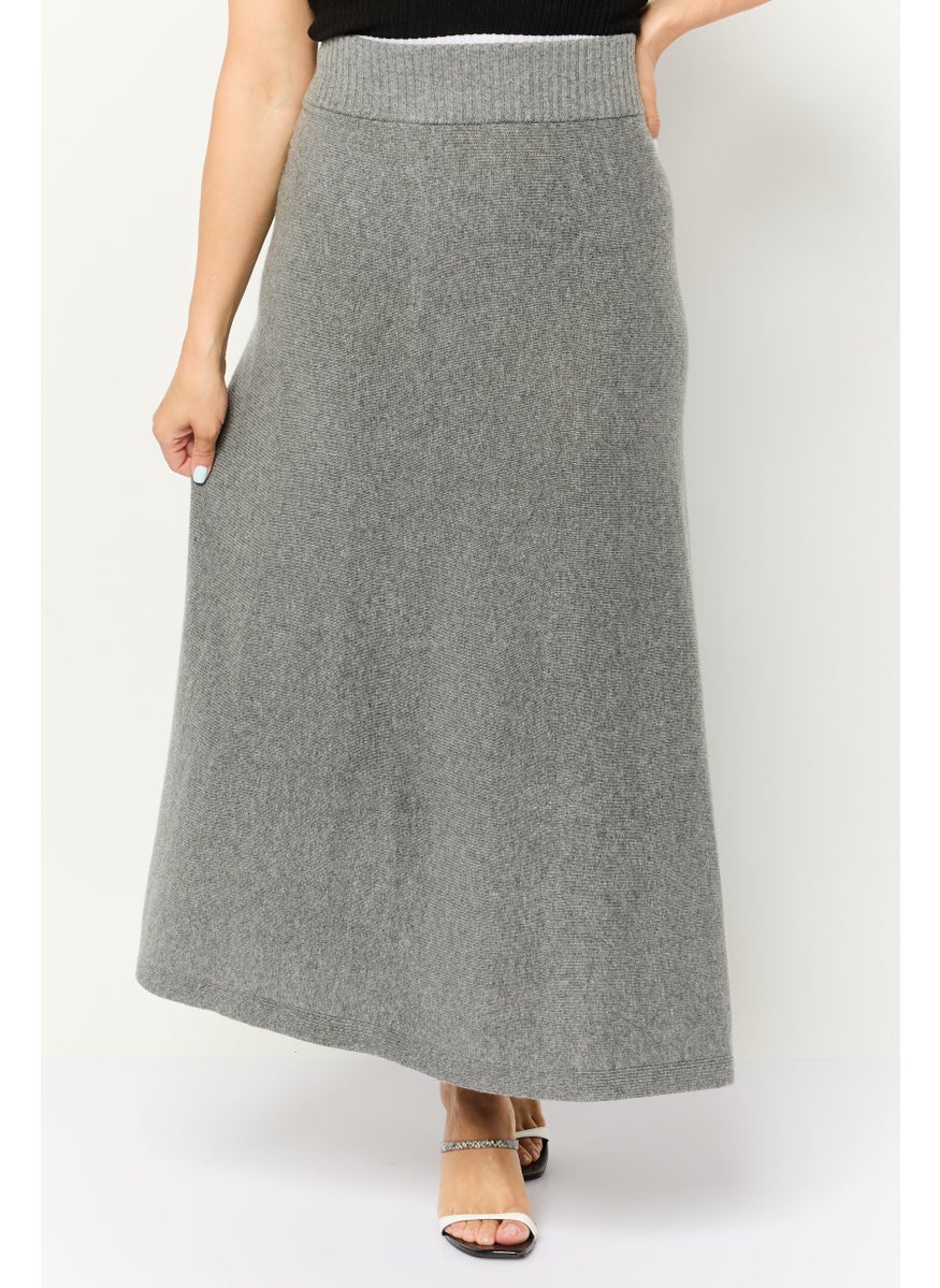 Women Knitted Straight Skirt, Grey