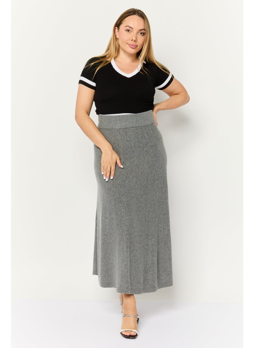 Women Knitted Straight Skirt, Grey