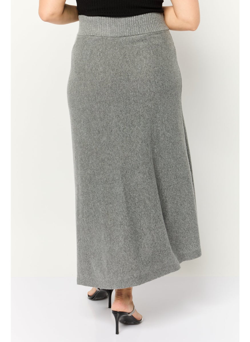 Women Knitted Straight Skirt, Grey