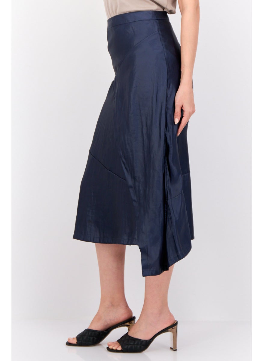 Women Metallic Midi Skirt, Navy