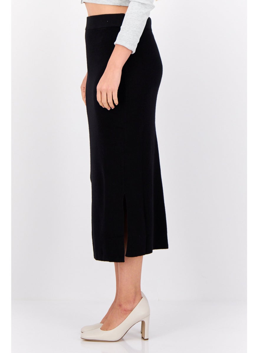 Women Ribbed Midi Skirts, Black