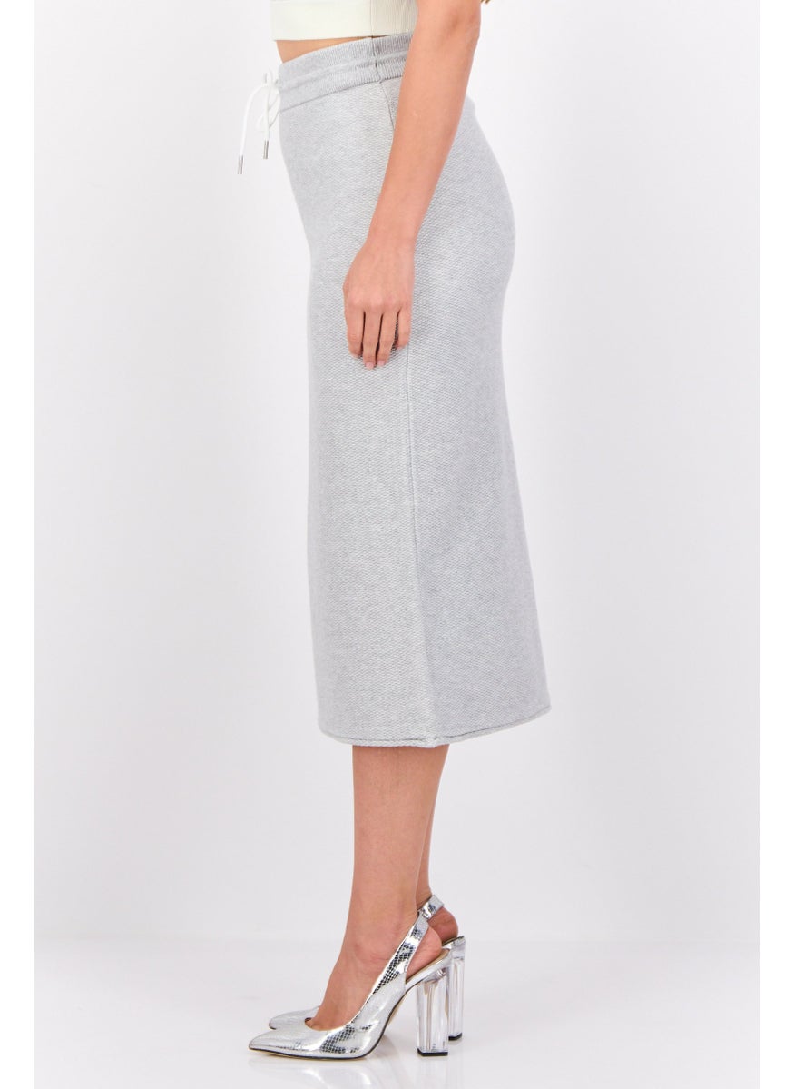 Women Knitted Midi Skirt, Grey