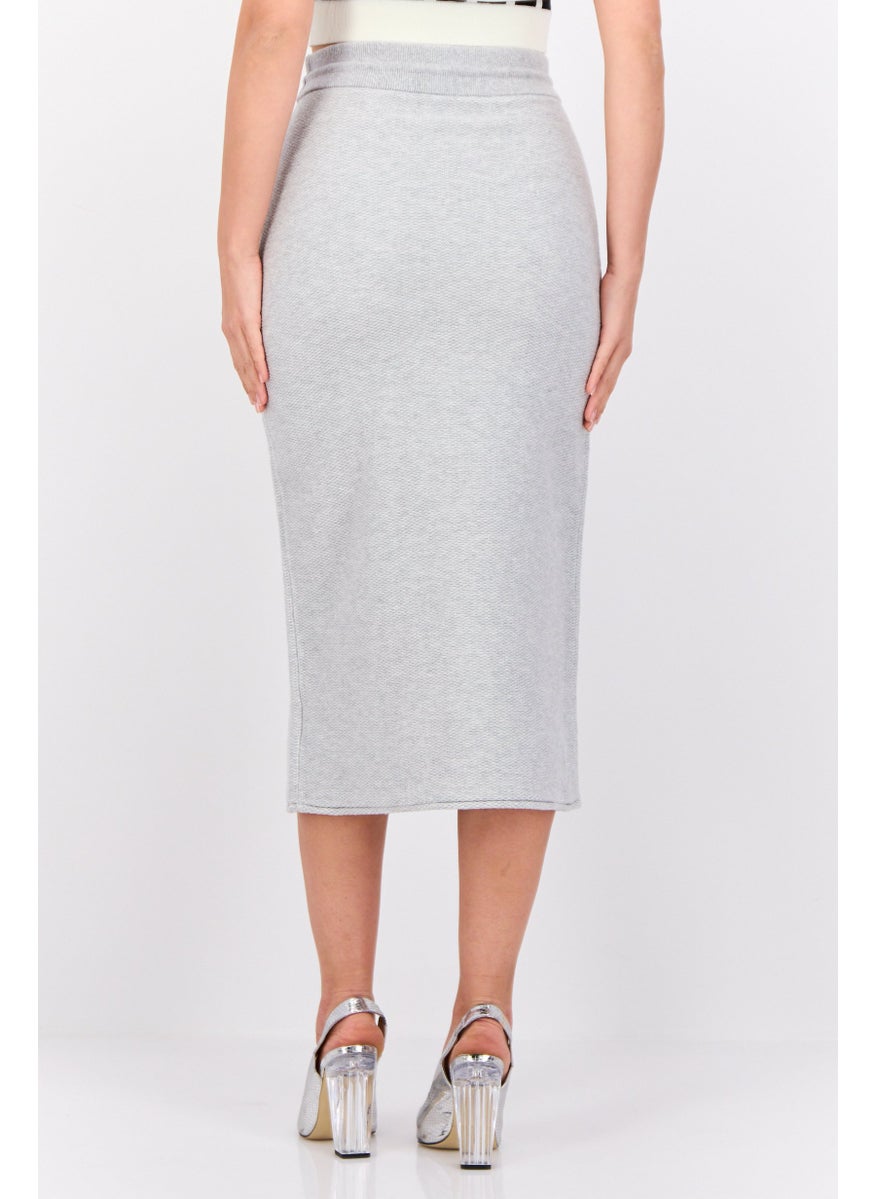 Women Knitted Midi Skirt, Grey