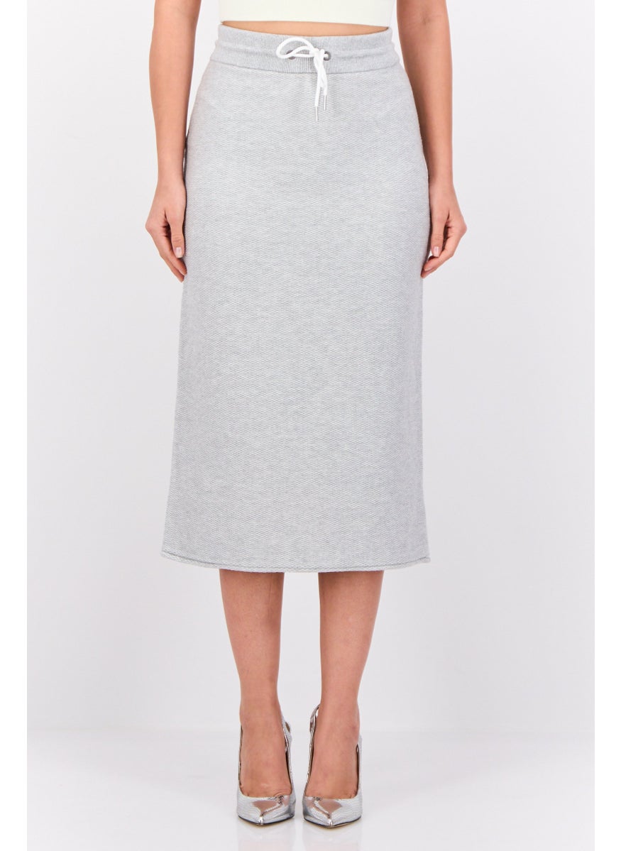 Women Knitted Midi Skirt, Grey