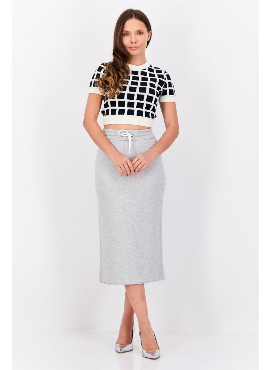 Women Knitted Midi Skirt, Grey