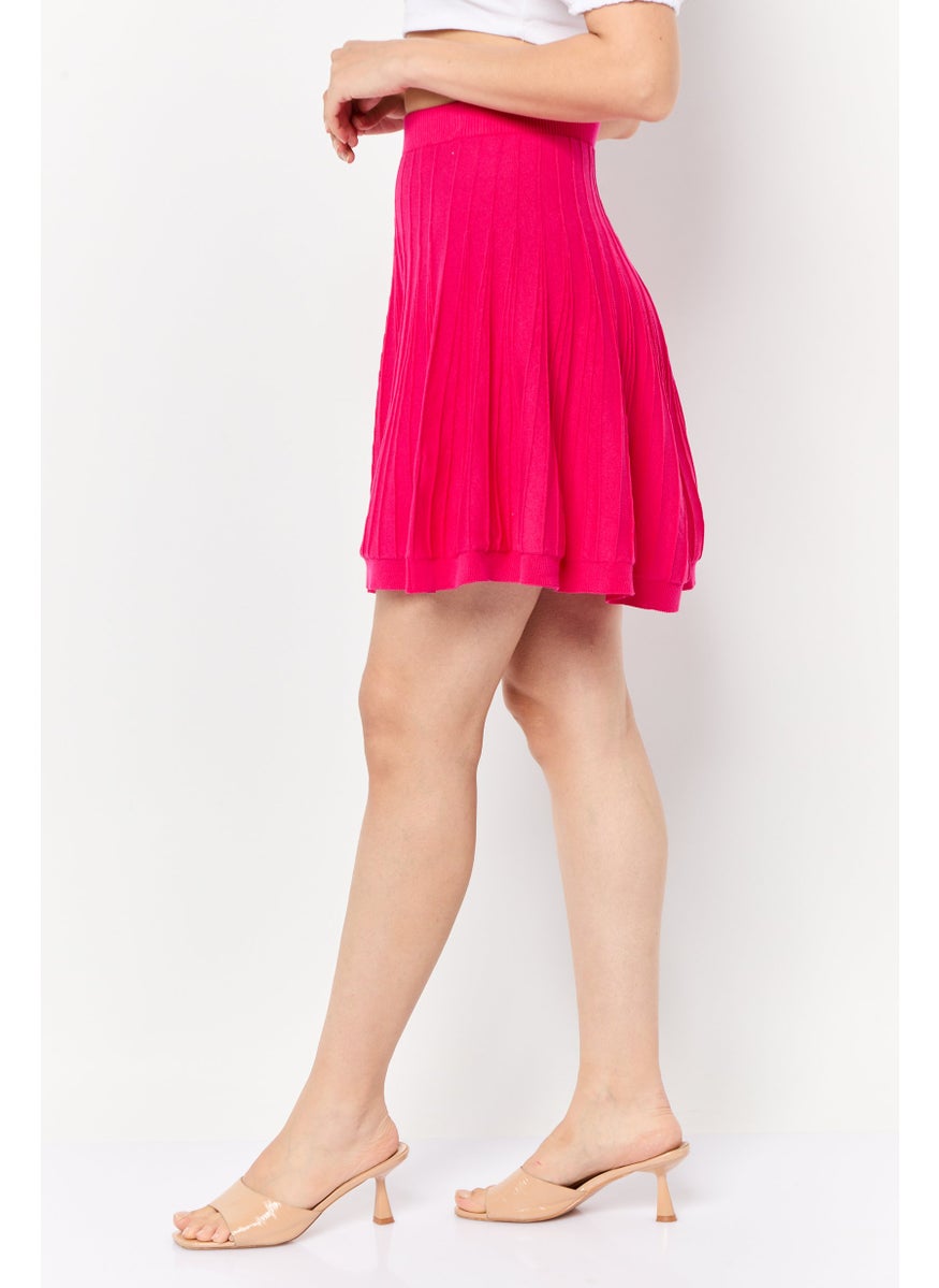 Women Seamless Pleated A-Line Mini Skirt, Dark Pink