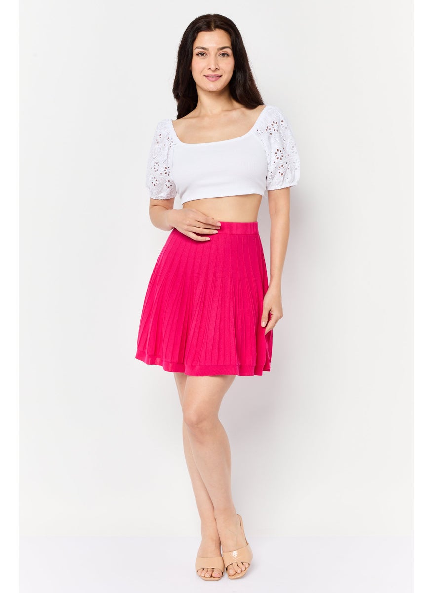 Women Seamless Pleated A-Line Mini Skirt, Dark Pink