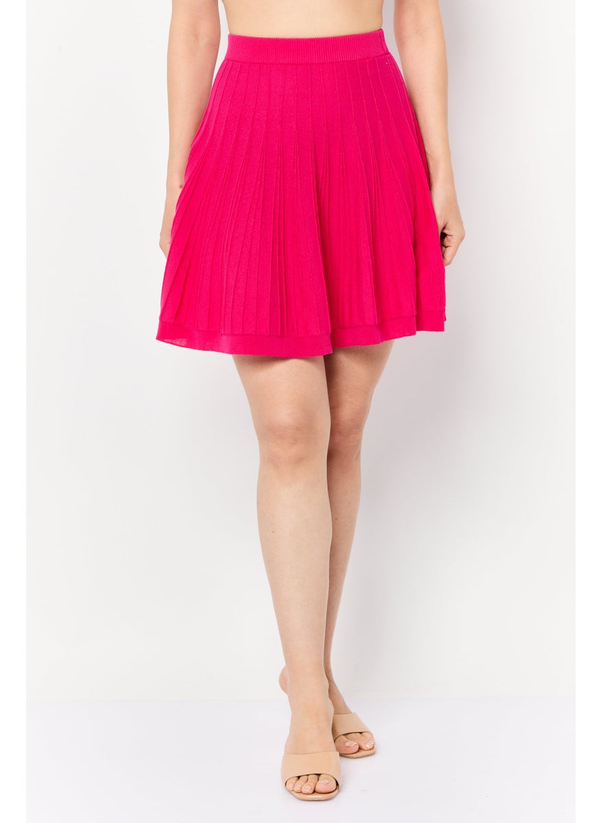 Women Seamless Pleated A-Line Mini Skirt, Dark Pink
