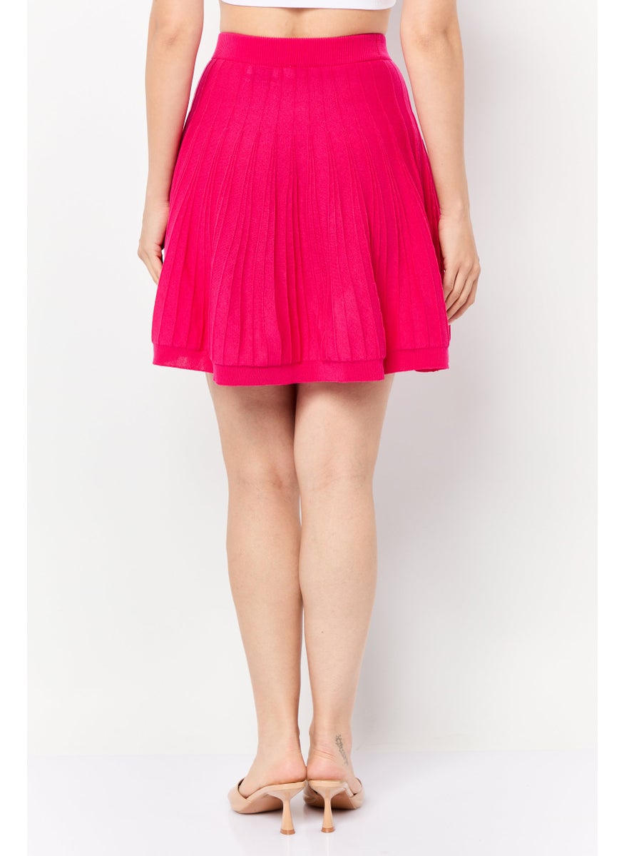 Women Seamless Pleated A-Line Mini Skirt, Dark Pink