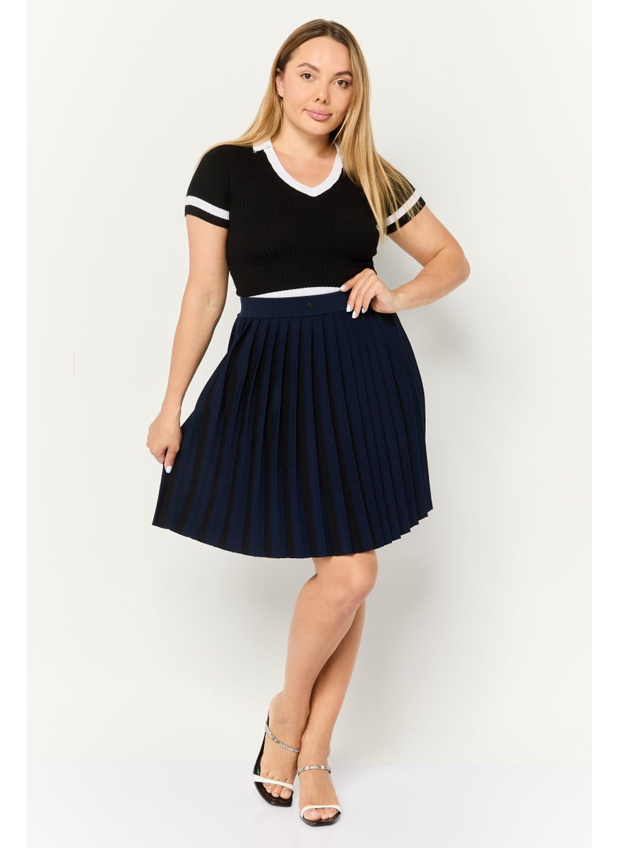 Women Plated Mini Skirt, Navy