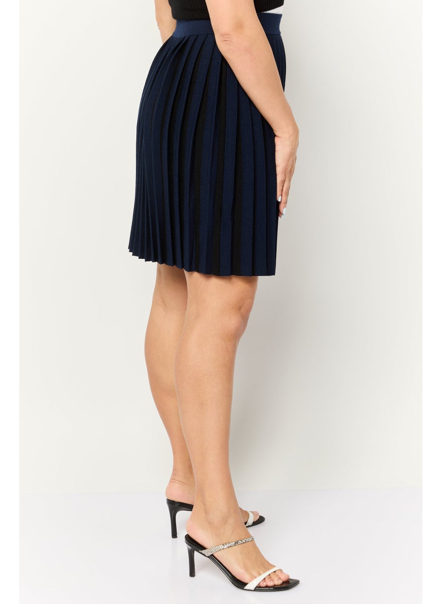 Women Plated Mini Skirt, Navy