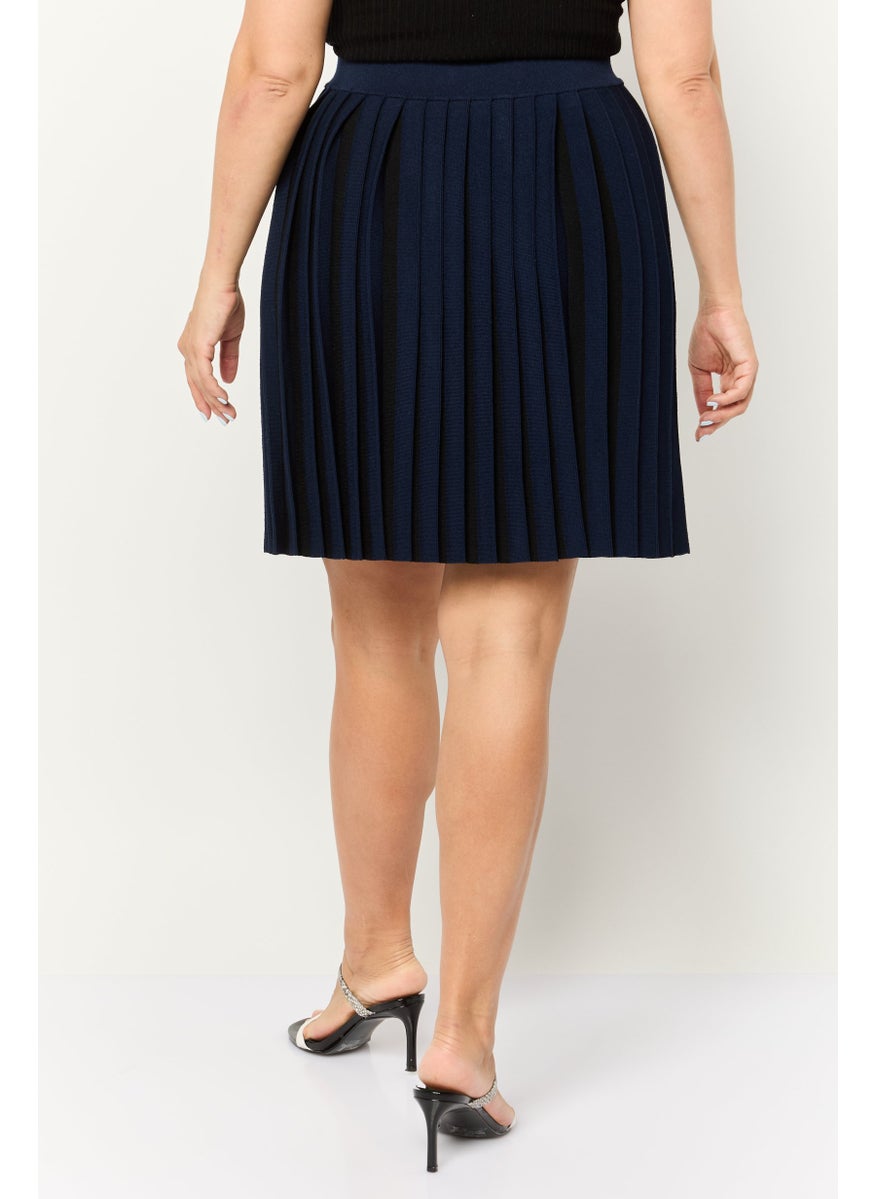 Women Plated Mini Skirt, Navy