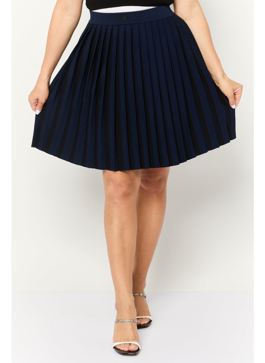 Women Plated Mini Skirt, Navy