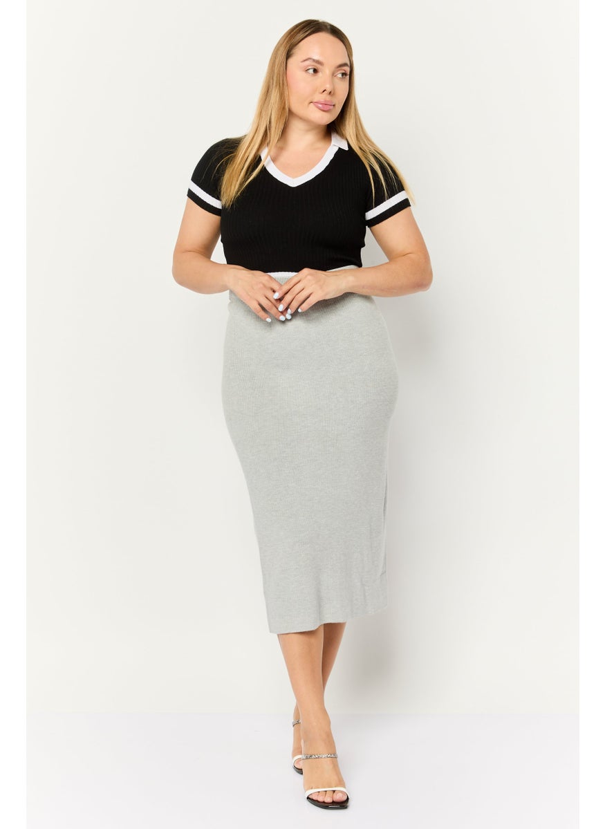 Women Ribbed Midi Skirts, Grey