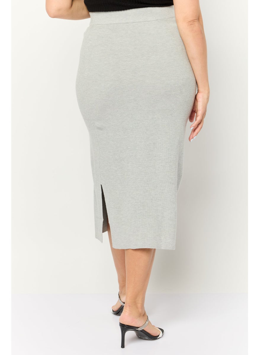 Women Ribbed Midi Skirts, Grey