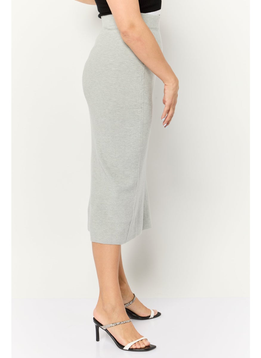 Women Ribbed Midi Skirts, Grey