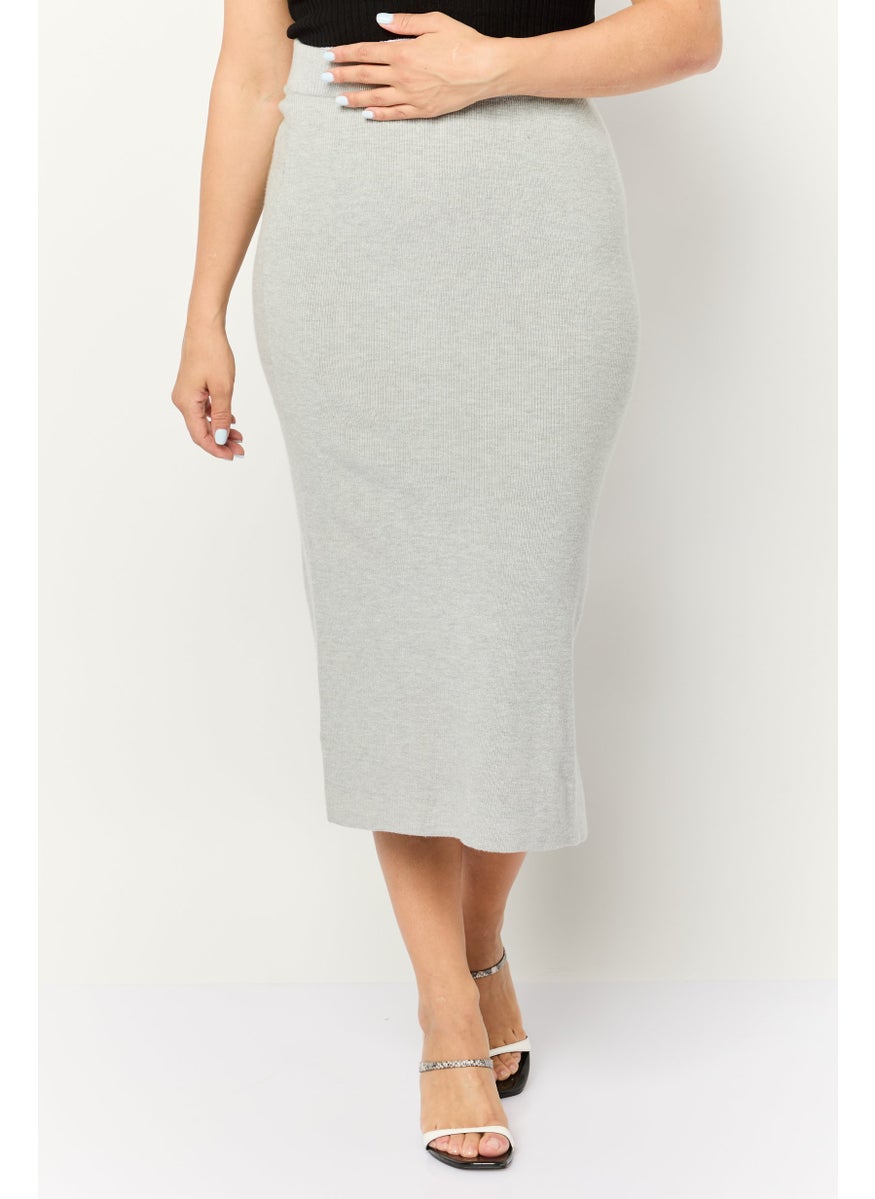 Women Ribbed Midi Skirts, Grey