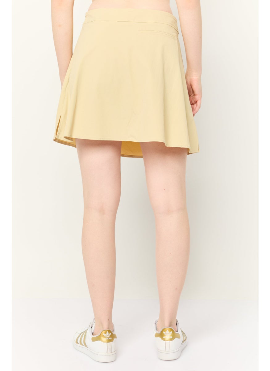Women Solid Denim Mini Skort, Beige