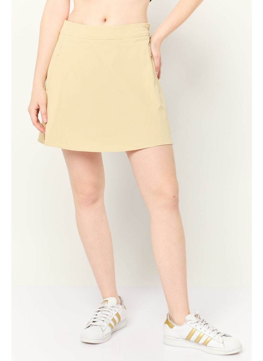 Women Solid Denim Mini Skort, Beige