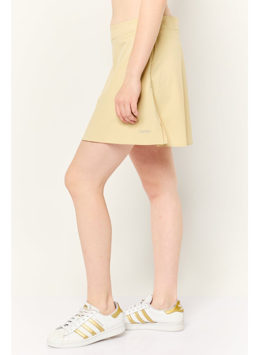 Women Solid Denim Mini Skort, Beige