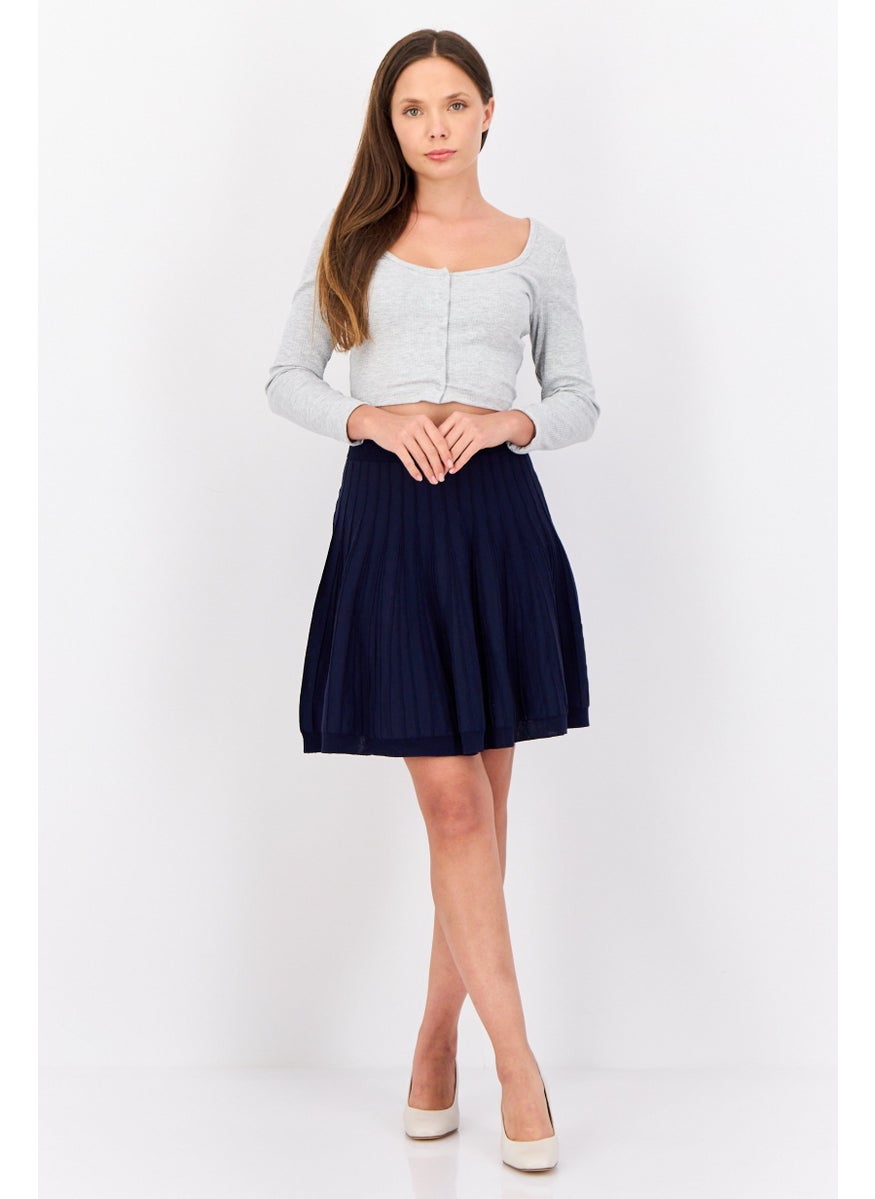 Women Seamless Pleated Mini Skirt, Navy