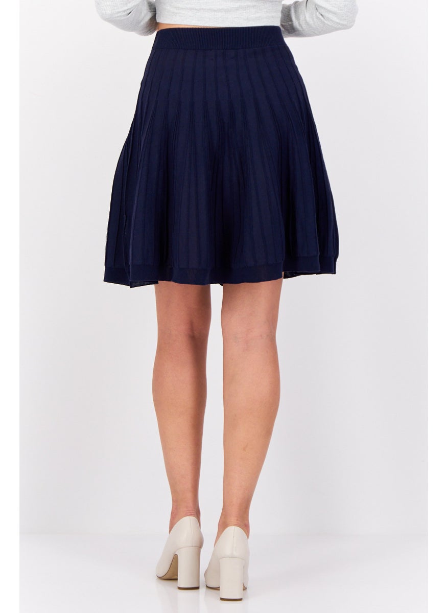 Women Seamless Pleated Mini Skirt, Navy
