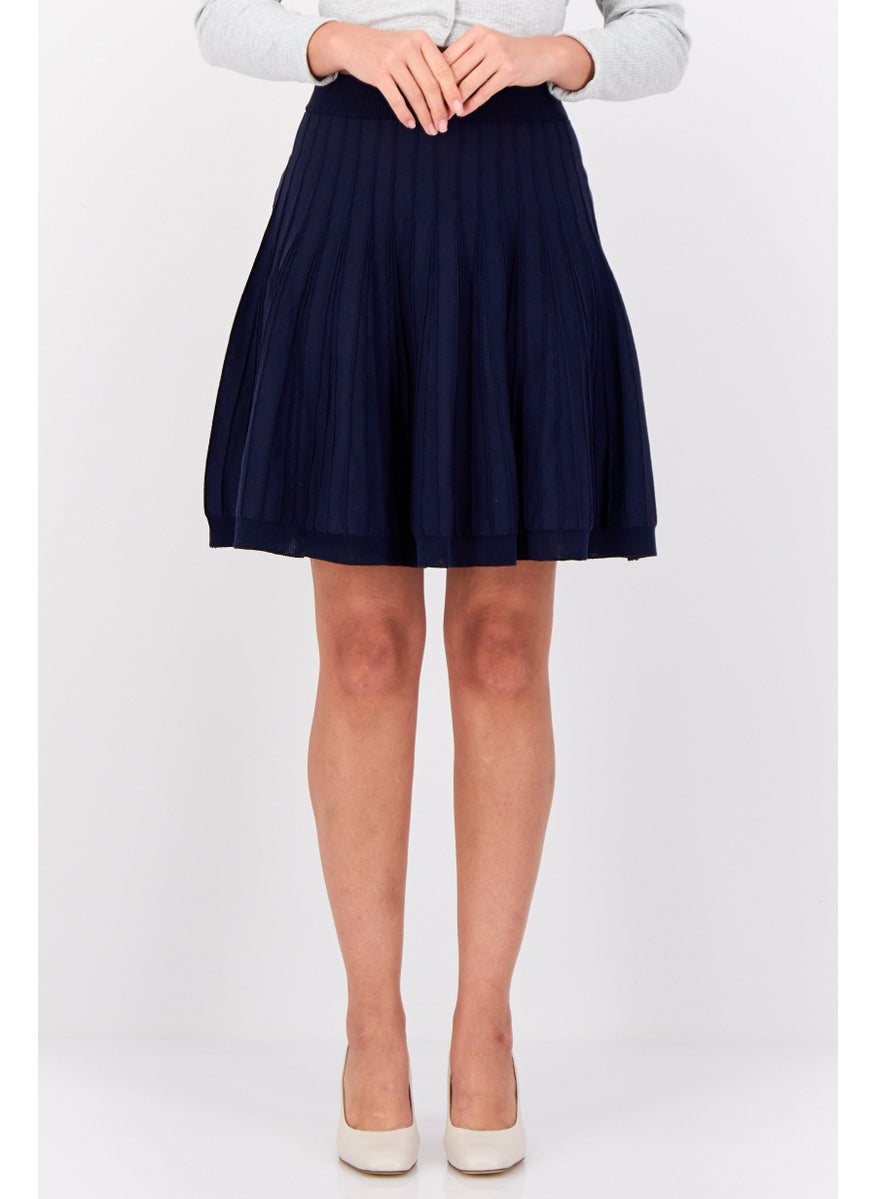 Women Seamless Pleated Mini Skirt, Navy