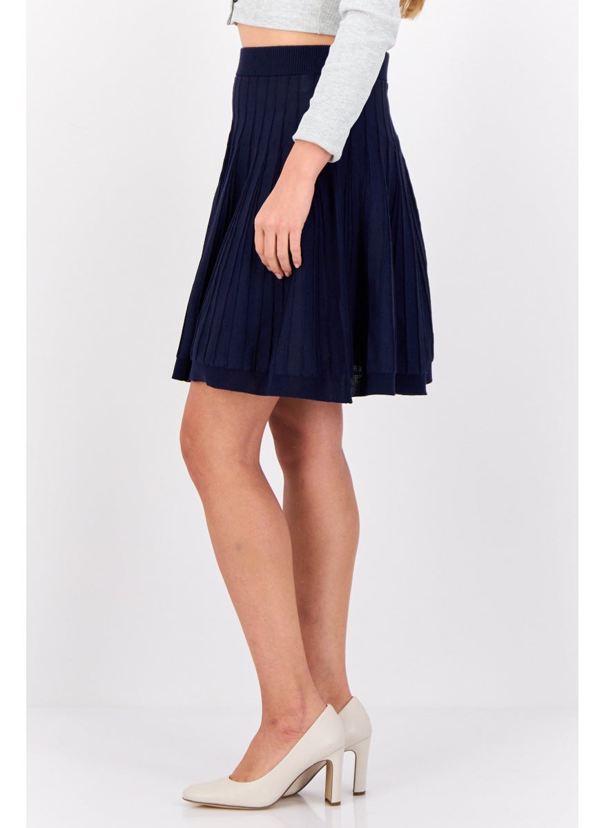 Women Seamless Pleated Mini Skirt, Navy