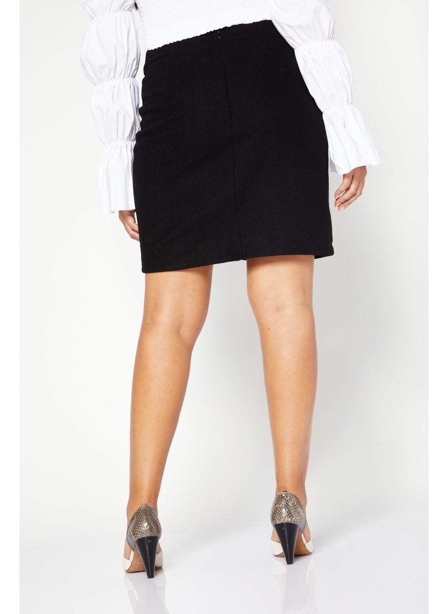 Women Solid Knit Mini Skirt, Black