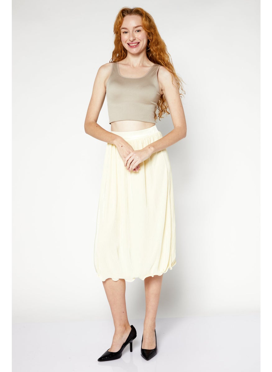 Women Textured Casual Midi Skirts, Yellow
