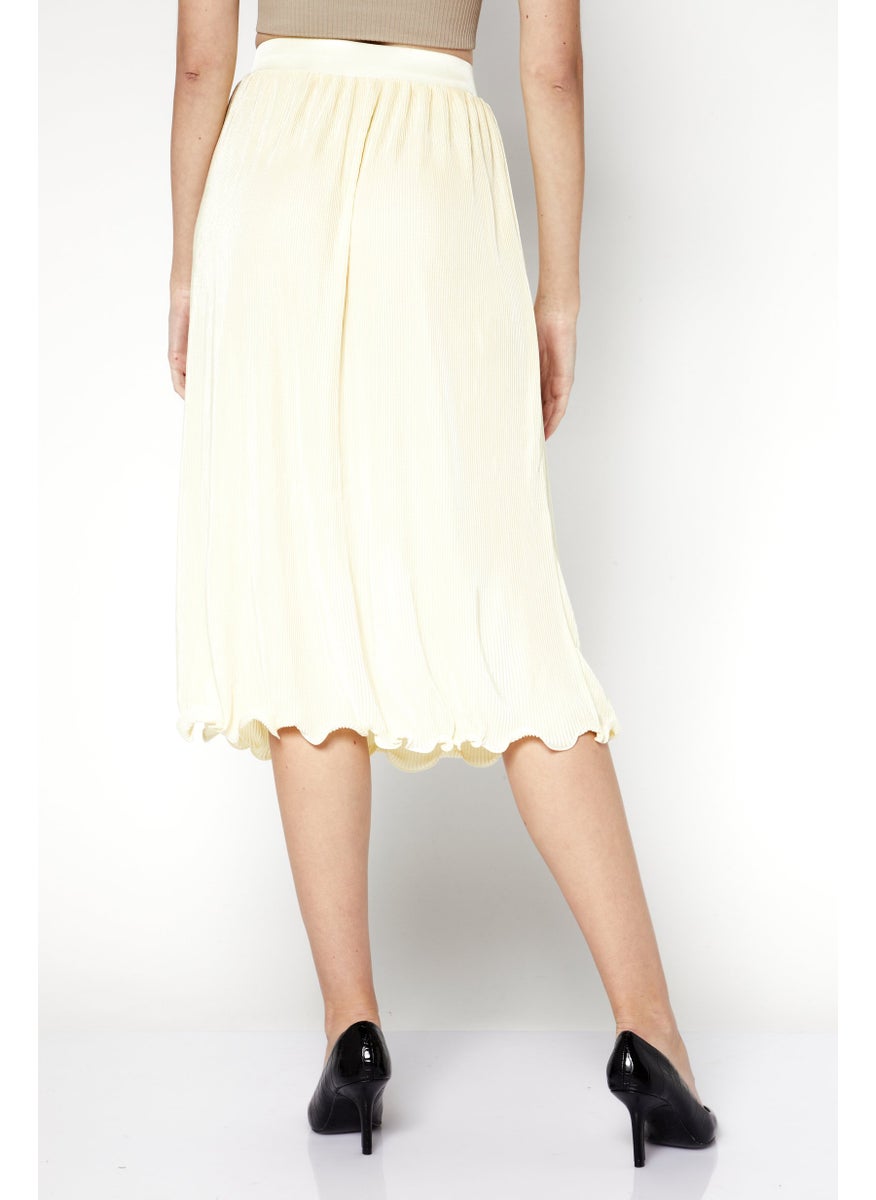 Women Textured Casual Midi Skirts, Yellow