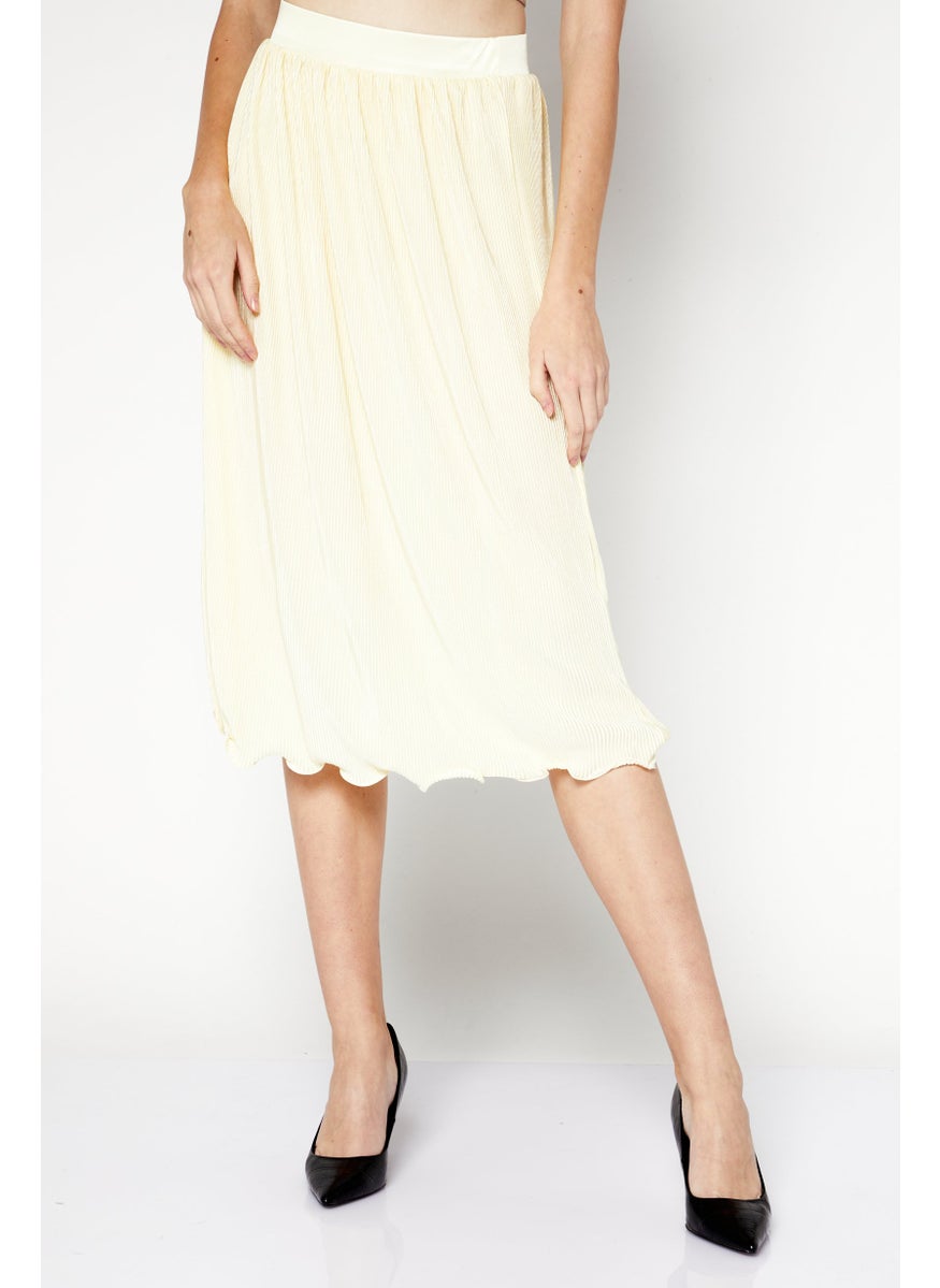 Women Textured Casual Midi Skirts, Yellow