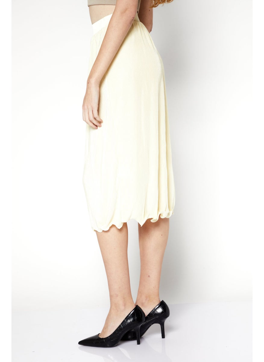 Women Textured Casual Midi Skirts, Yellow