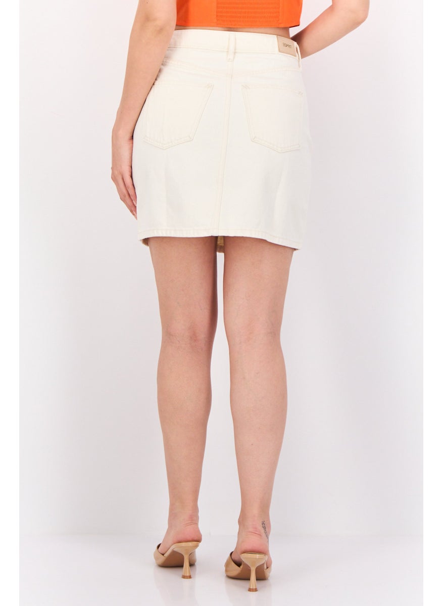 Women Solid Denim Mini Skirt, Off White