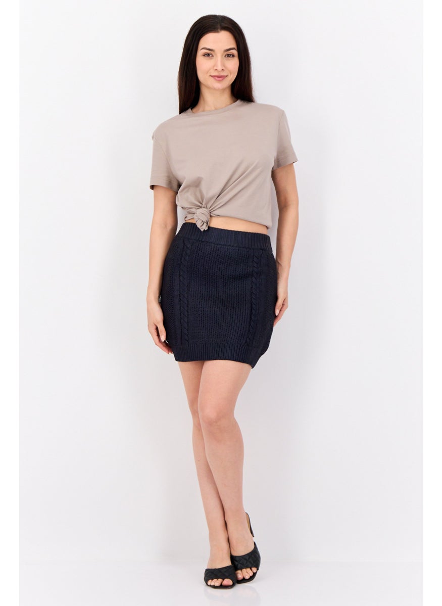 Women Metallic Cable Knitted Mini Skirt, Dark Navy