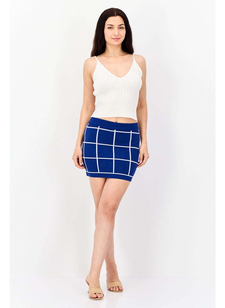 Women Plaid Mini Skirt, Blue