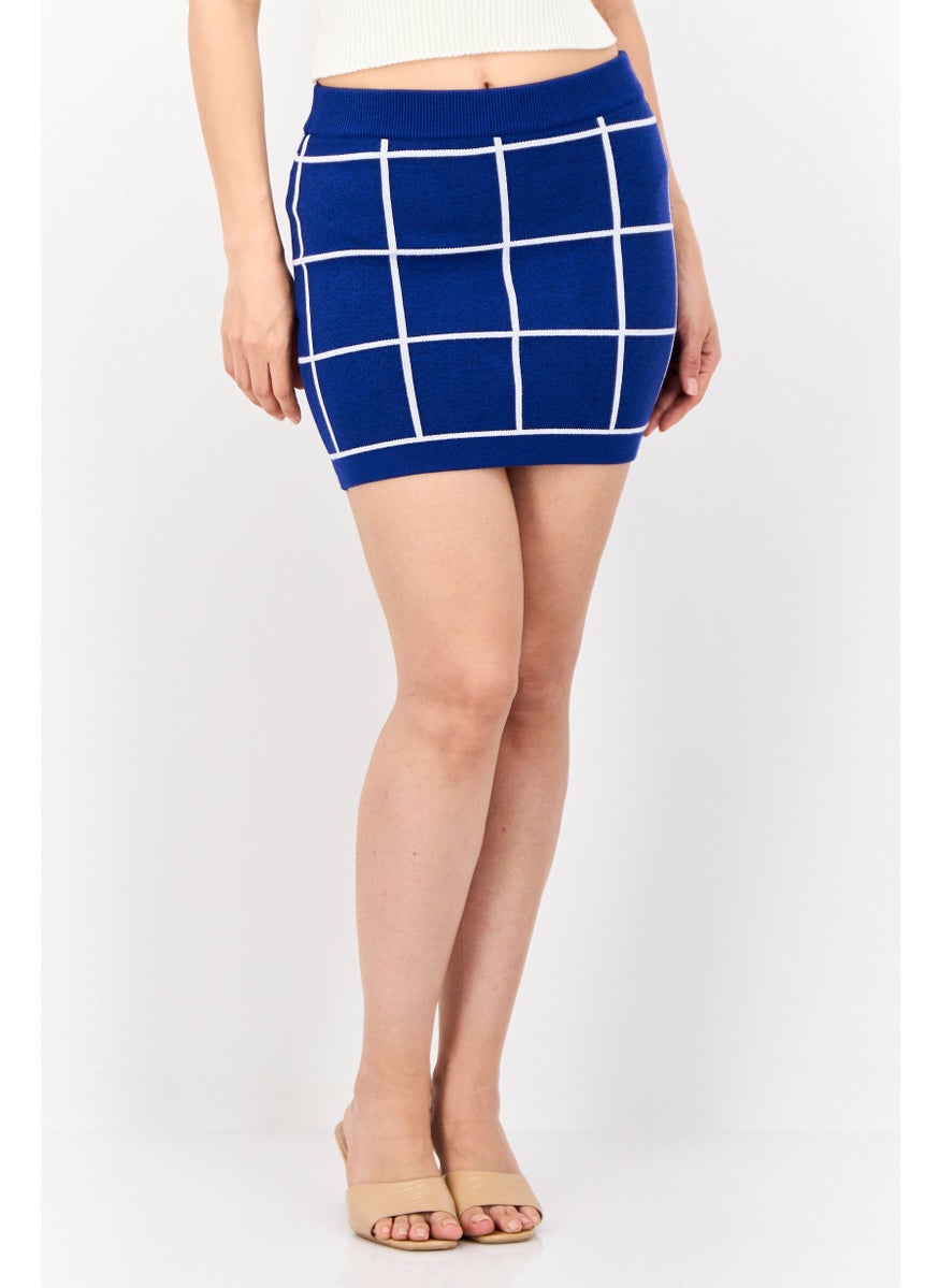 Women Plaid Mini Skirt, Blue