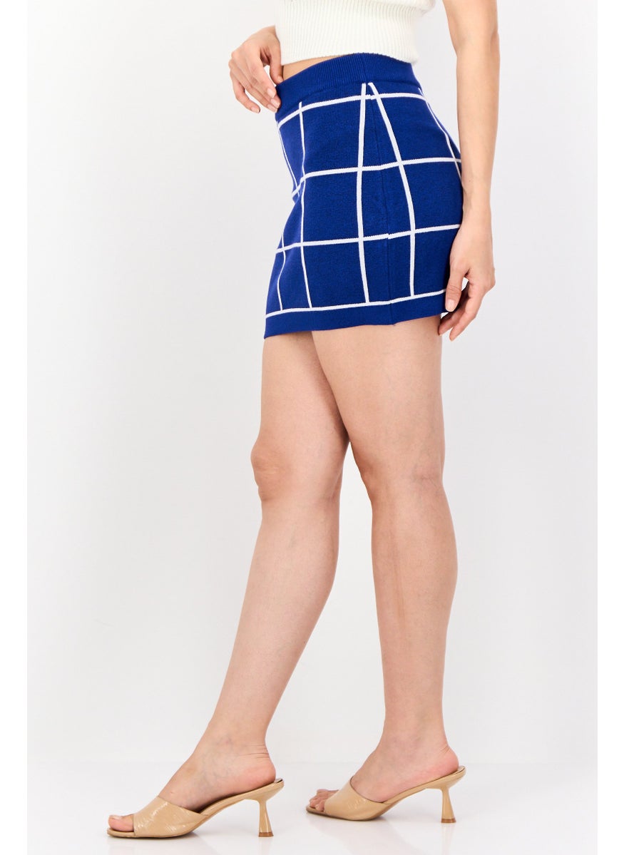 Women Plaid Mini Skirt, Blue